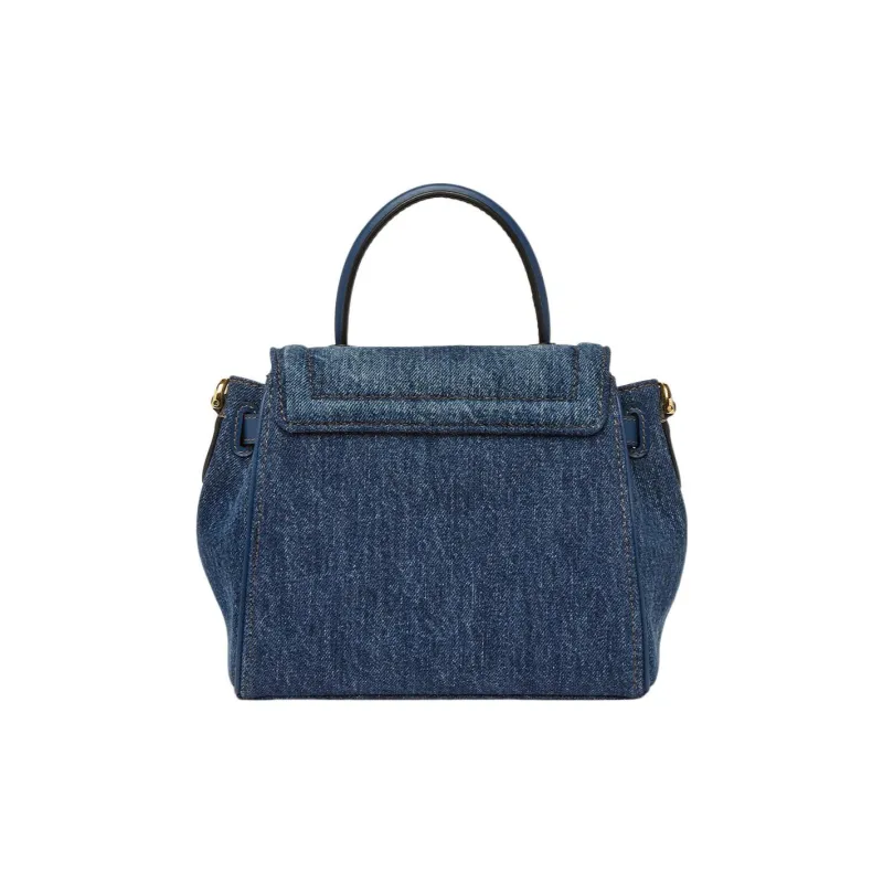 VERSACE La Medusa Cotton With Small Cow Leather Detail Shoulder Bag Crossbody Bag Handbags Small Size Women's Blue-1