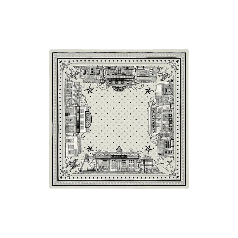 HERMES Silk Scarf Women's White/Gray/Black-0