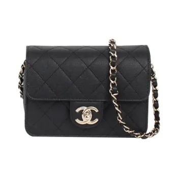 CHANEL Grained Calfskin Mouth Cover Bag Crossbody Bag Regular Women's Black