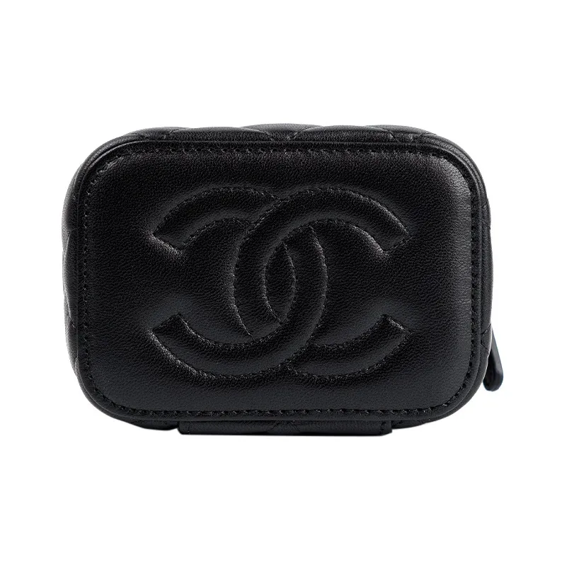 CHANEL 22BFW Sheepskin Box Bag, Makeup Bag, Shoulder Bag, Crossbody Bag Trumpets Women's Black-3