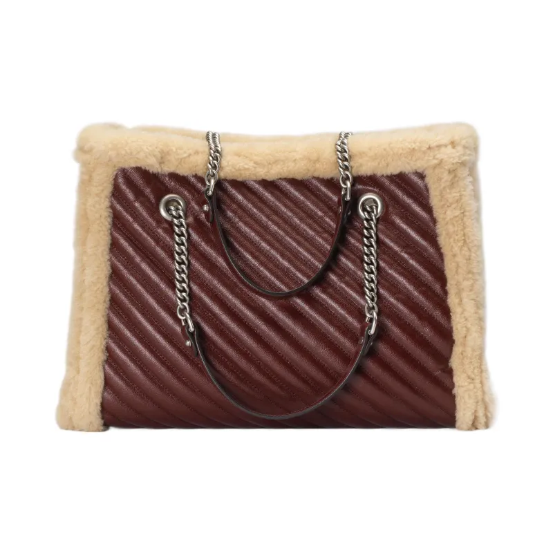 GUCCI GG Marmont Leather With Wool Tote Bag Shopping Bag Handbag Shoulder Bag Women's Burgundy-2