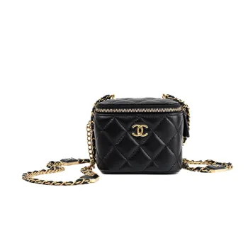 CHANEL 22BFW Sheepskin Box Bag Makeup Bags Shoulder Bag Crossbody Bag Small Size Women's Black