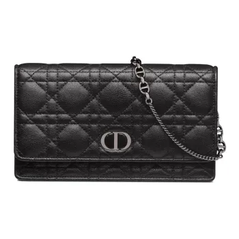 DIOR Caro Soft Cow Leather One Shoulder Crossbody Clutch Regular Women's Black
