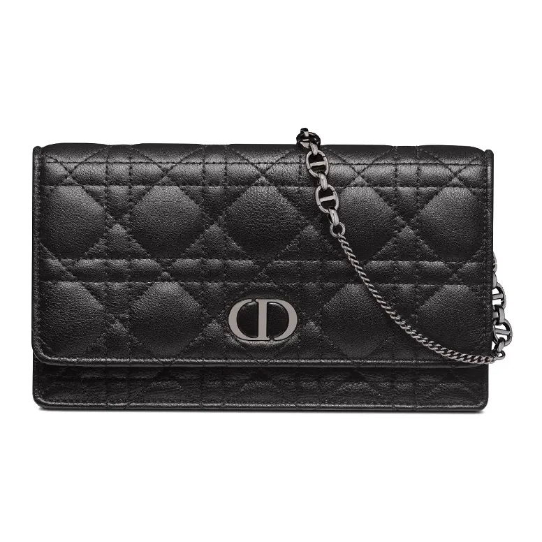DIOR Caro Soft Cow Leather One Shoulder Crossbody Clutch Regular Women's Black-0