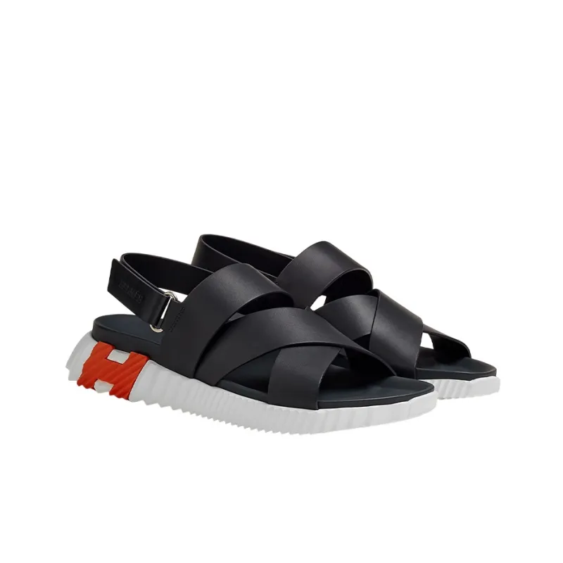 HERMES Electric One Strap Sandals Men's Black-2