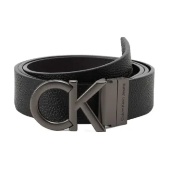 CK/Calvin Klein Casual Minimalist Style Smooth Buckle Cow Leather Belt Men's Black
