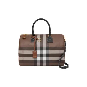 Burberry Cow Leather Bowling Bag Shoulder Bag Crossbody Bag Handbag Medium Size Women's Dark Birch Brown