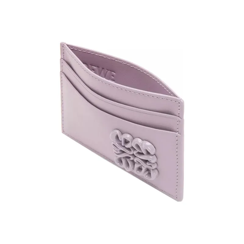 LOEWE Anagram Satin Cow Leather Card Clip Card Holder Women's Light Eggplant Purple Glaze-3