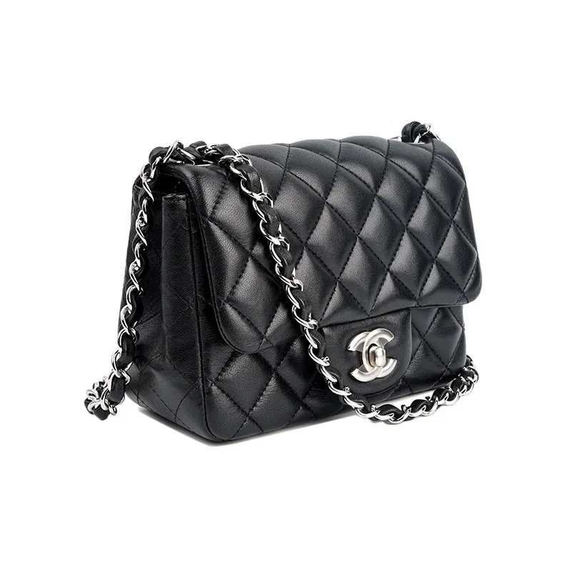 CHANEL Classic Flap CF Lambskin Mini Square Flap Bag, Crossbody Bag, Shoulder Bag Mini Women's Black-3