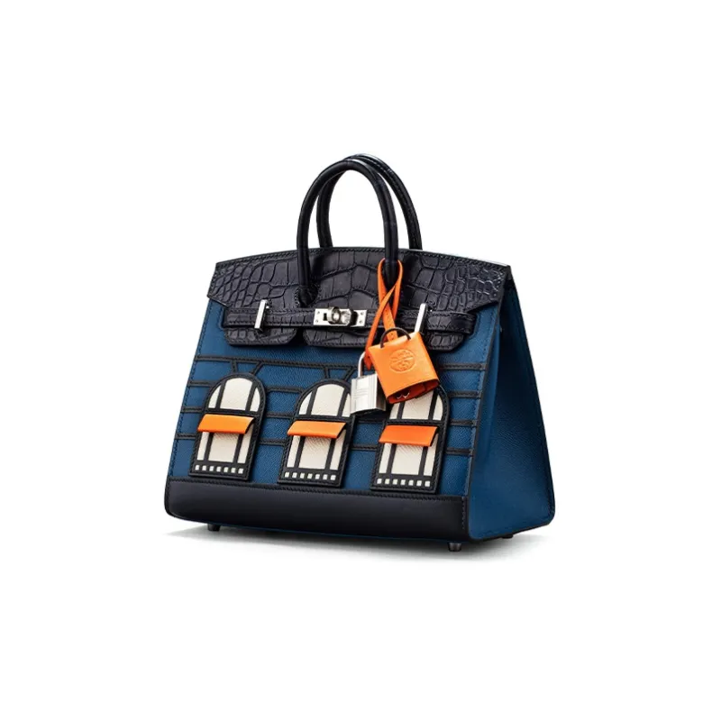 HERMES Birkin Cow Leather With Crocodile Leather Accents Blue House Bag Birkin Bag Handbag Regular Women's Blue-2