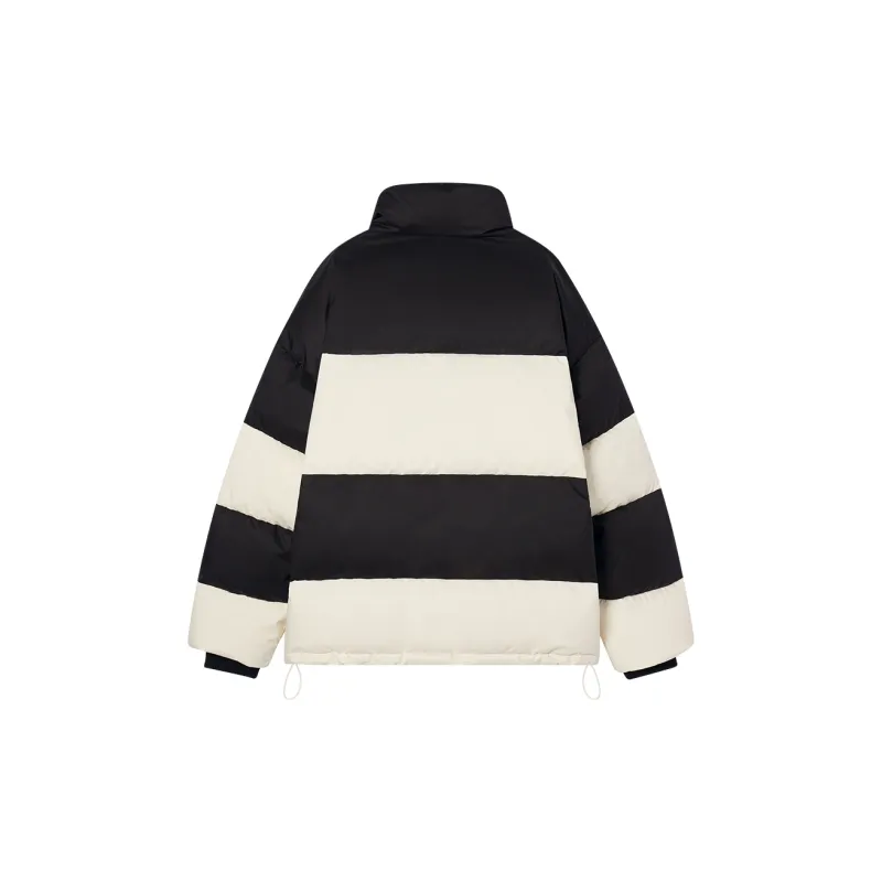 I'M ONE Letter Stripes Stand Collar Loose Fit Thickened Down Jacket Unisex Black White-1