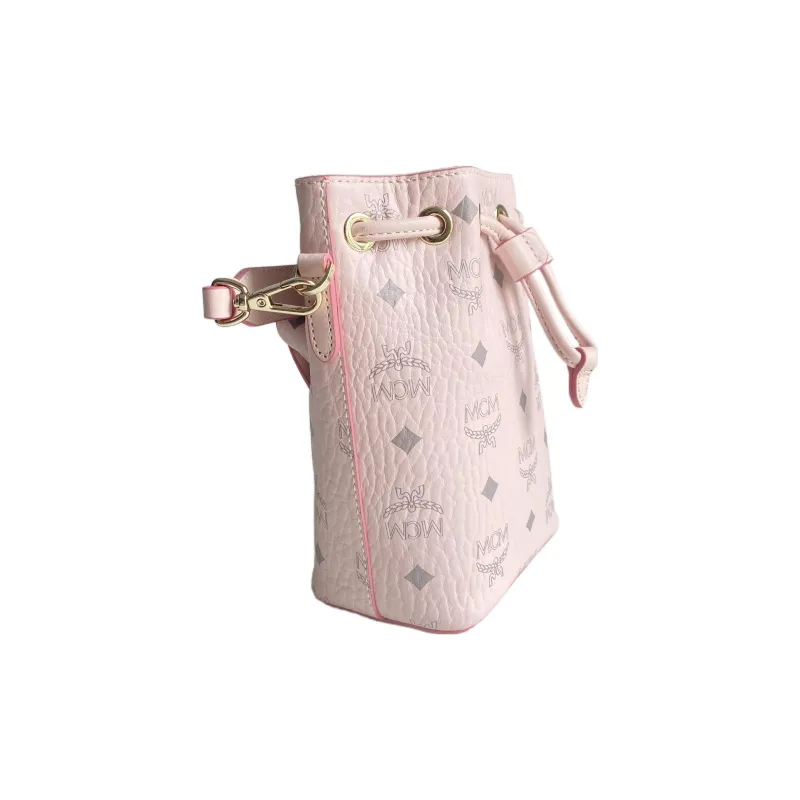 MCM Visetos Leather Bucket Bags Shoulder Bag Crossbody Bag Extra Small Women's Pink-2