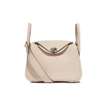 HERMES Lindy Taurillon Clemence Cow Leather Handbag, Shoulder Bag, Crossbody Bag Mini Women's I2 Nata Cream White