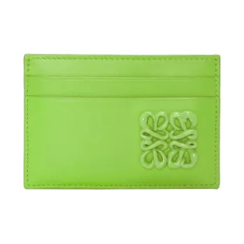 LOEWE Anagram Satin Cow Leather Card Clip Card Holder Women's Turquoise Glaze