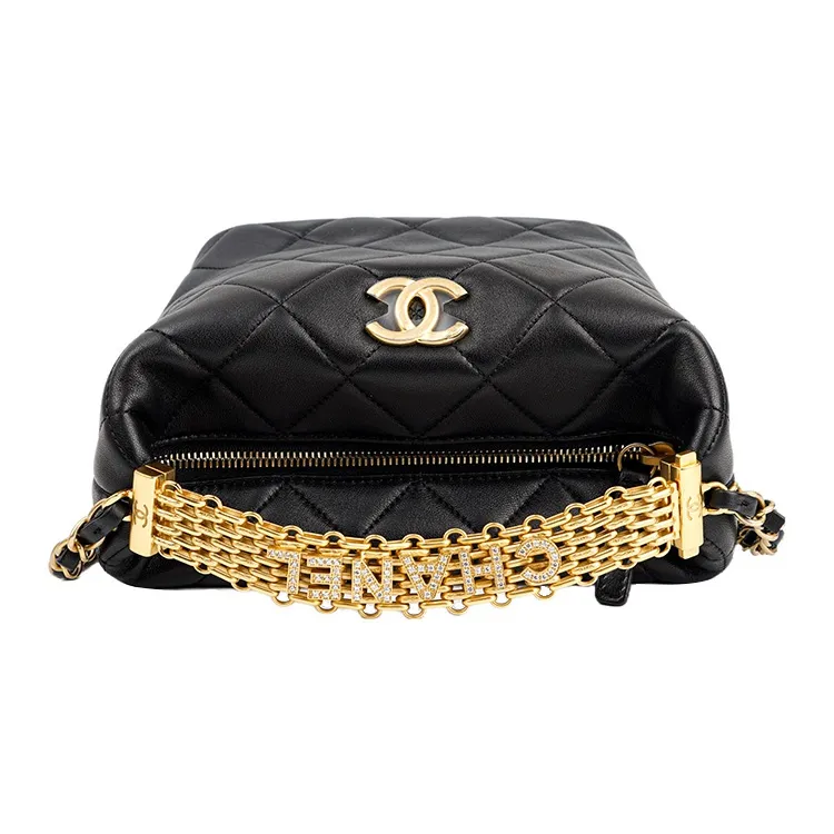 CHANEL Sheepskin Hobo Bag, Lunch Bag, Shoulder Bag, Crossbody Bag, Handbag Women's Black-4