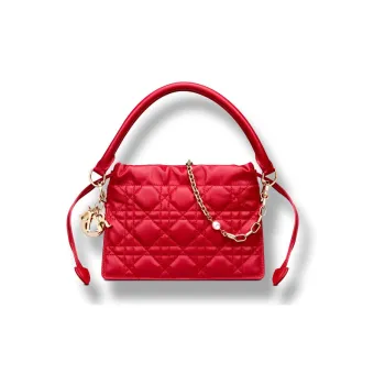 DIOR Lady Dior Sheepskin One Shoulder Handbags Mini Women's Red