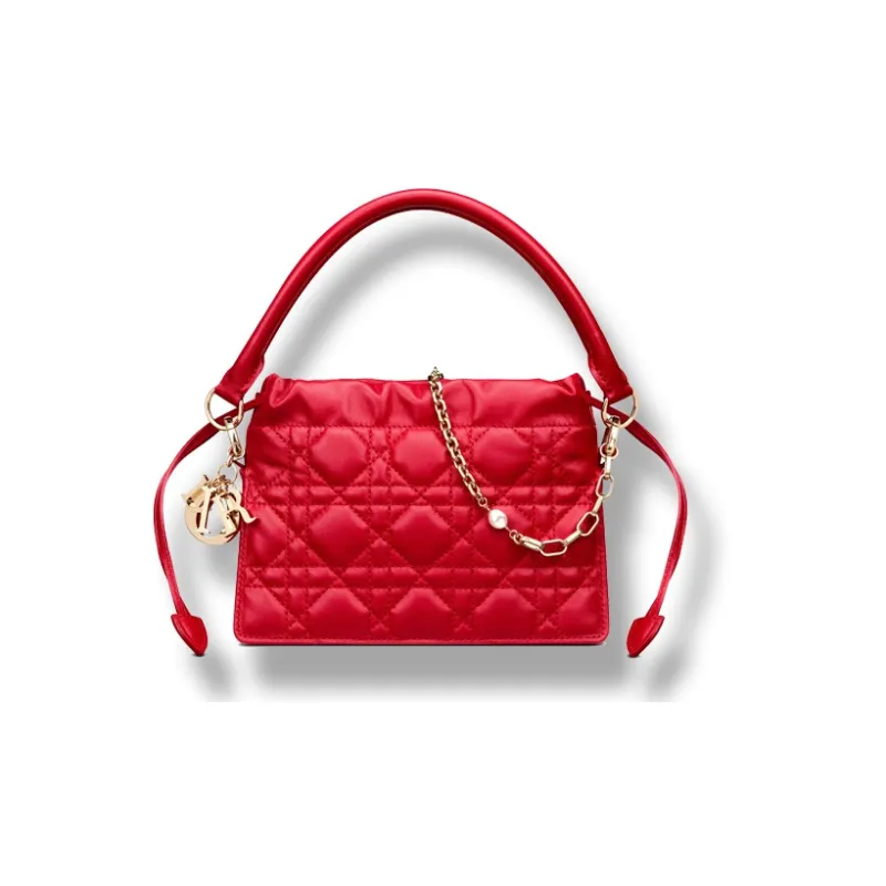 DIOR Lady Dior Sheepskin One Shoulder Handbags Mini Women's Red-0