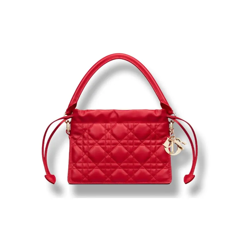 DIOR Lady Dior Sheepskin One Shoulder Handbags Mini Women's Red-2
