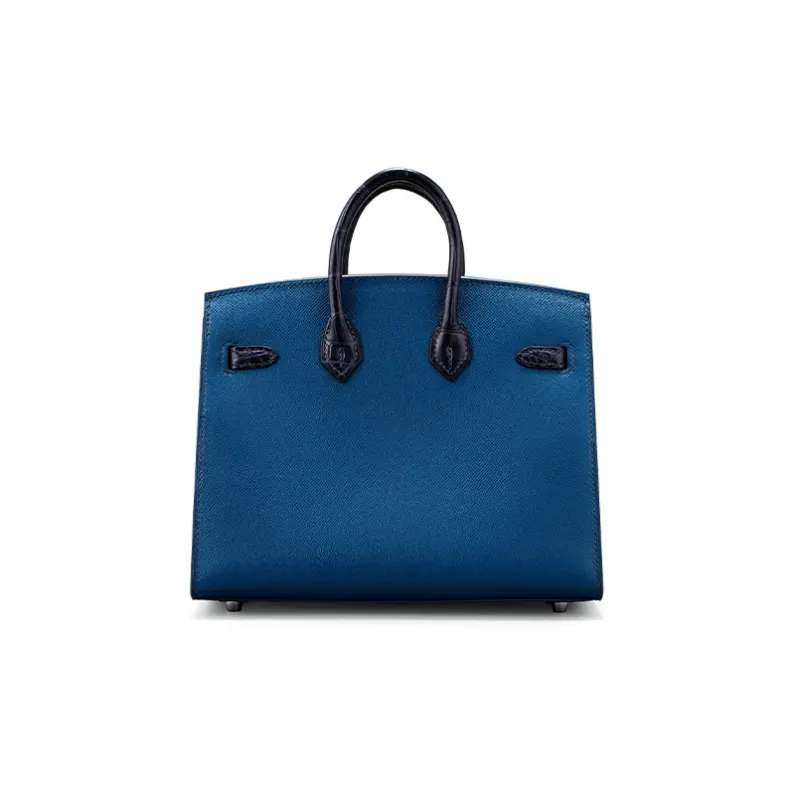 HERMES Birkin Cow Leather With Crocodile Leather Accents Blue House Bag Birkin Bag Handbag Regular Women's Blue-4