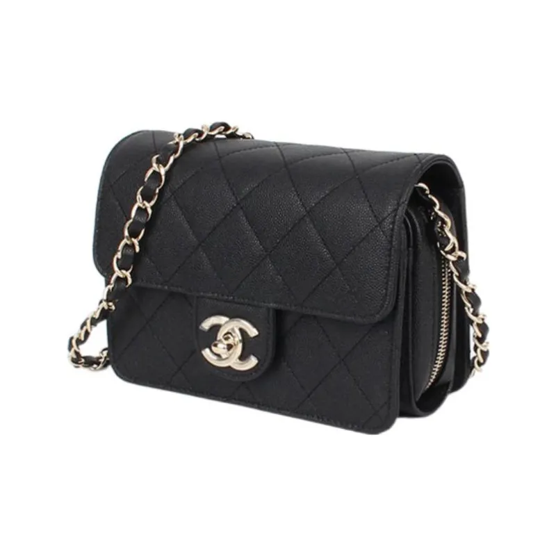 CHANEL Grain Calfskin Flap Bag, Shoulder Bag, Crossbody Bag Women's Black-4