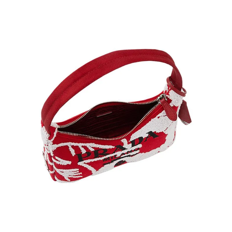 PRADA Re Edition Fabric Embroidery Detail Hobo Shoulder Bag Handbag Regular Women's Red-3