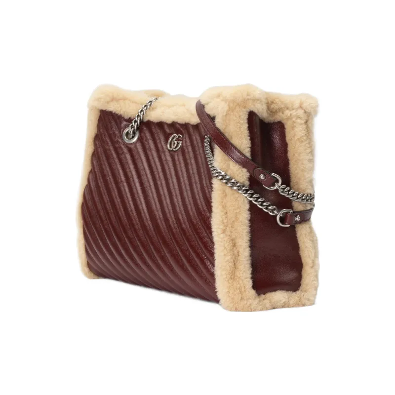 GUCCI GG Marmont Leather With Wool Tote Bag Shopping Bag Handbag Shoulder Bag Women's Burgundy-1