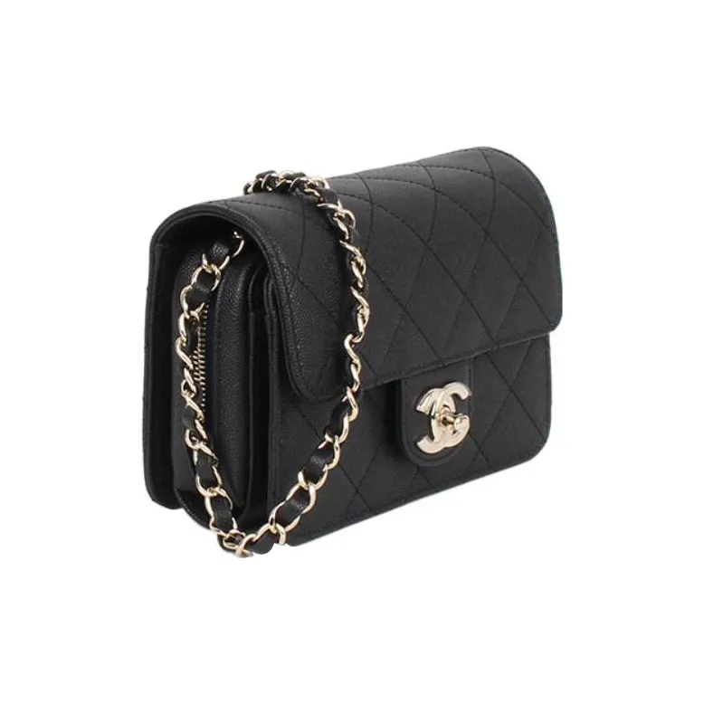 CHANEL Grain Calfskin Flap Bag, Shoulder Bag, Crossbody Bag Women's Black-5