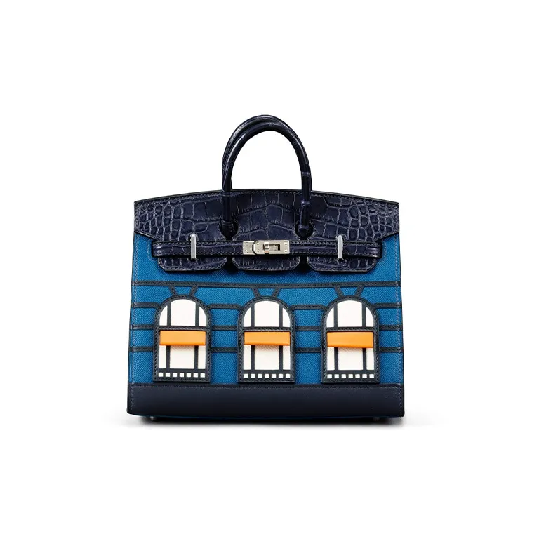 HERMES Birkin Cow Leather With Crocodile Leather Accents Blue House Bag Birkin Bag Handbag Regular Women's Blue-1