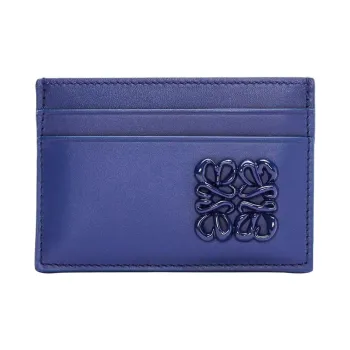 LOEWE Anagram Satin Cow Leather Card Clip Card Holder Women's Eggplant Purple Enamel
