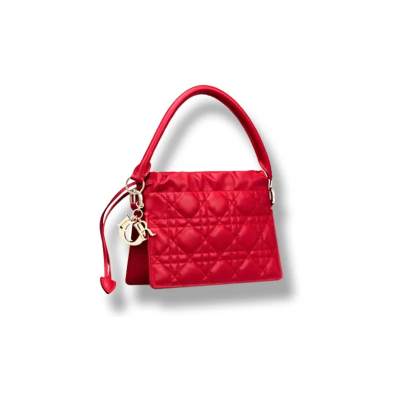DIOR Lady Dior Sheepskin One Shoulder Handbags Mini Women's Red-1