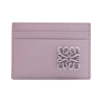 LOEWE Anagram Satin Cow Leather Card Clip Card Holder Women's Light Eggplant Purple Glaze