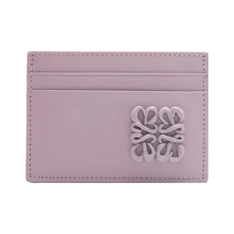 LOEWE Anagram Satin Cow Leather Card Clip Card Holder Women's Light Eggplant Purple Glaze-0