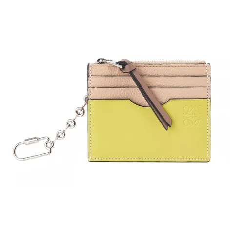 LOEWE Soft Grained Cow Leather Card Holder Women's Yellow/Light Pink
