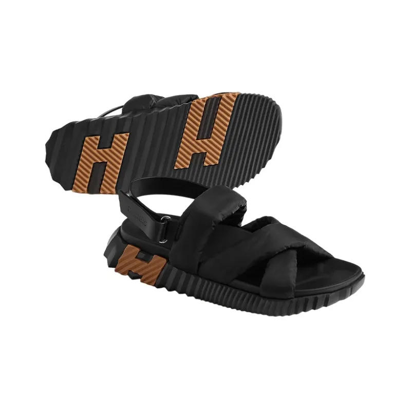HERMES Electric One Strap Sandals Men's Black-3