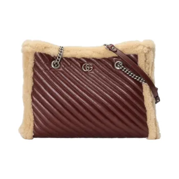 GUCCI GG Marmont Leather With Wool Tote Bag Shopping Bag Handbag Shoulder Bag Women's Burgundy