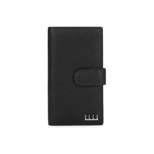 ELLE HOMME Litchi Grain Top Grain Cow Leather Ticket Clip Wallet Small Size Men's Black