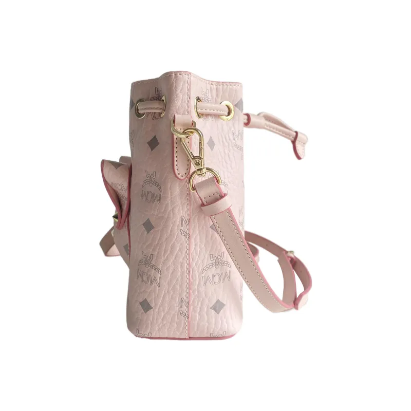 MCM Visetos Leather Bucket Bags Shoulder Bag Crossbody Bag Extra Small Women's Pink-3