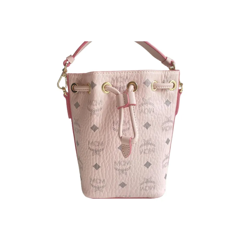 MCM Visetos Leather Bucket Bags Shoulder Bag Crossbody Bag Extra Small Women's Pink-1