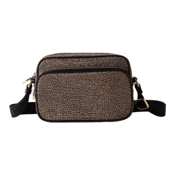 BORBONESE Leather Binding Camera Bag, Crossbody Bag, Shoulder Bag Women's Natural & Black