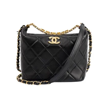 CHANEL Sheepskin Hobo Bag, Lunch Bag, Shoulder Bag, Crossbody Bag, Handbag Regular Women's Black