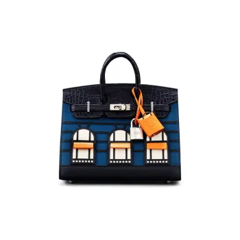 HERMES Birkin Cow Leather With Crocodile Leather Accents Blue House Bag Birkin Bag Handbag Regular Women's Blue