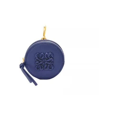 LOEWE Anagram Silk Cow Leather Coin Purse Women's Dark Blue