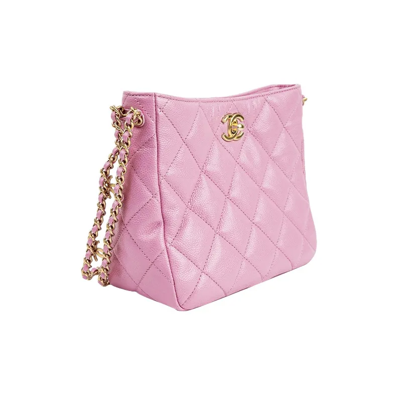 CHANEL Gold Metal Lambskin Hobo Bag, Portable Crossbody Bag, Shoulder Bag Women's Pink-1