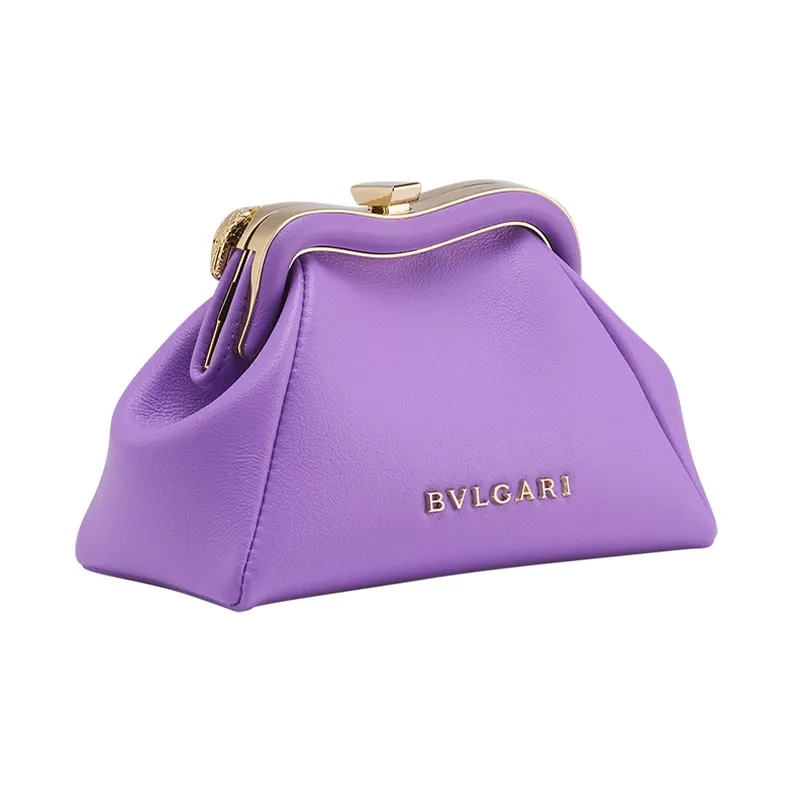 BVLGARI Serpentine Calfskin One Shoulder Crossbody Clutches Mini Women's Purple-1