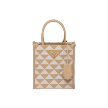 PRADA Symbole Fabric With Leather Tote Bag Shopping Bag Shoulder Bag Crossbody Bag Handbag Mini Women's White/Beige