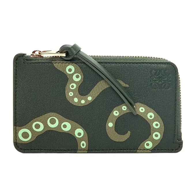 LOEWE Cow Leather Card Holder Women's Vintage Khaki Green-0