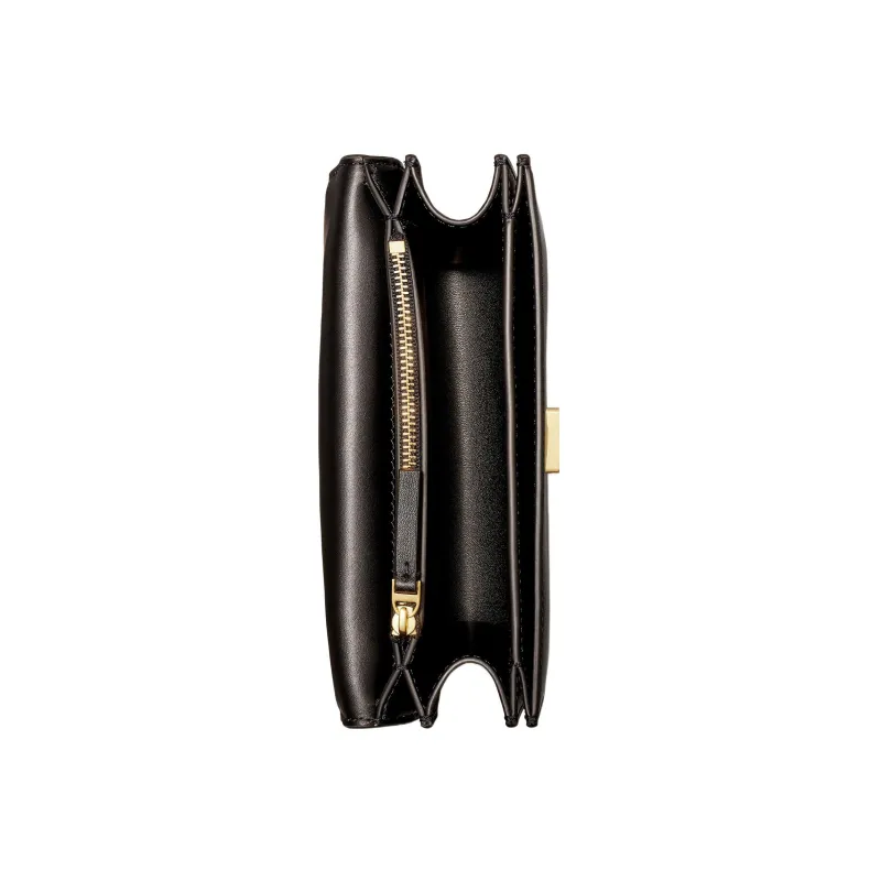 TORY BURCH Eleanor Leather With Suede Trim Portable Crossbody Bag, Shoulder Bag Women's Black-3