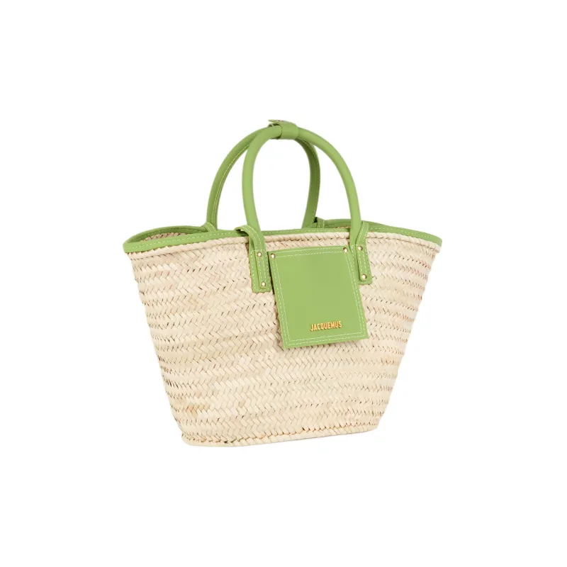 Jacquemus Cow Leather Detail Beach Basket Bag Shoulder Bag Crossbody Bag Handbag Women's Green/Beige-1