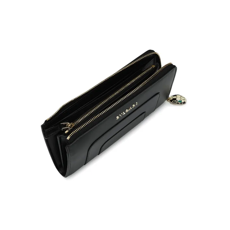BVLGARI Leather Clutch Women's Black-3