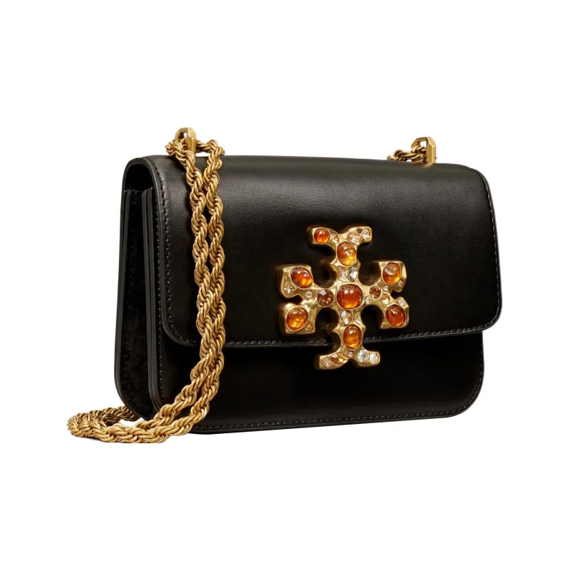 TORY BURCH Eleanor Leather With Suede Trim Portable Crossbody Bag, Shoulder Bag Women's Black-1